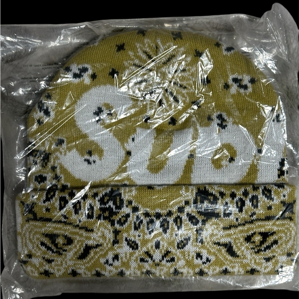 Supreme SS25 Tan Block Knit Beanie NEW With Tags One Size Hat Authentic
